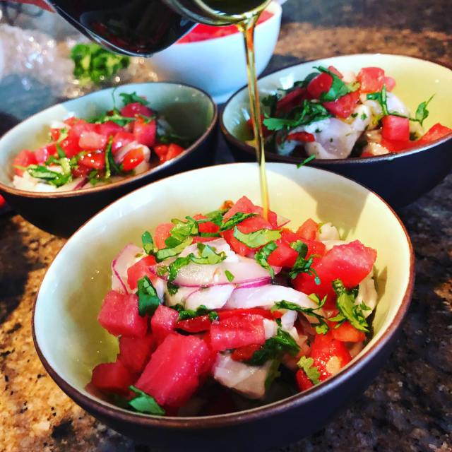 Ceviche con olive oil, feture