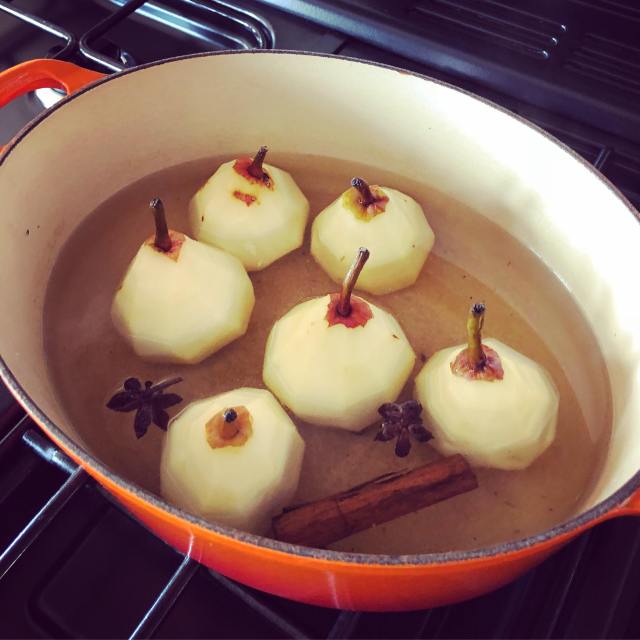 pears cooking in a pan